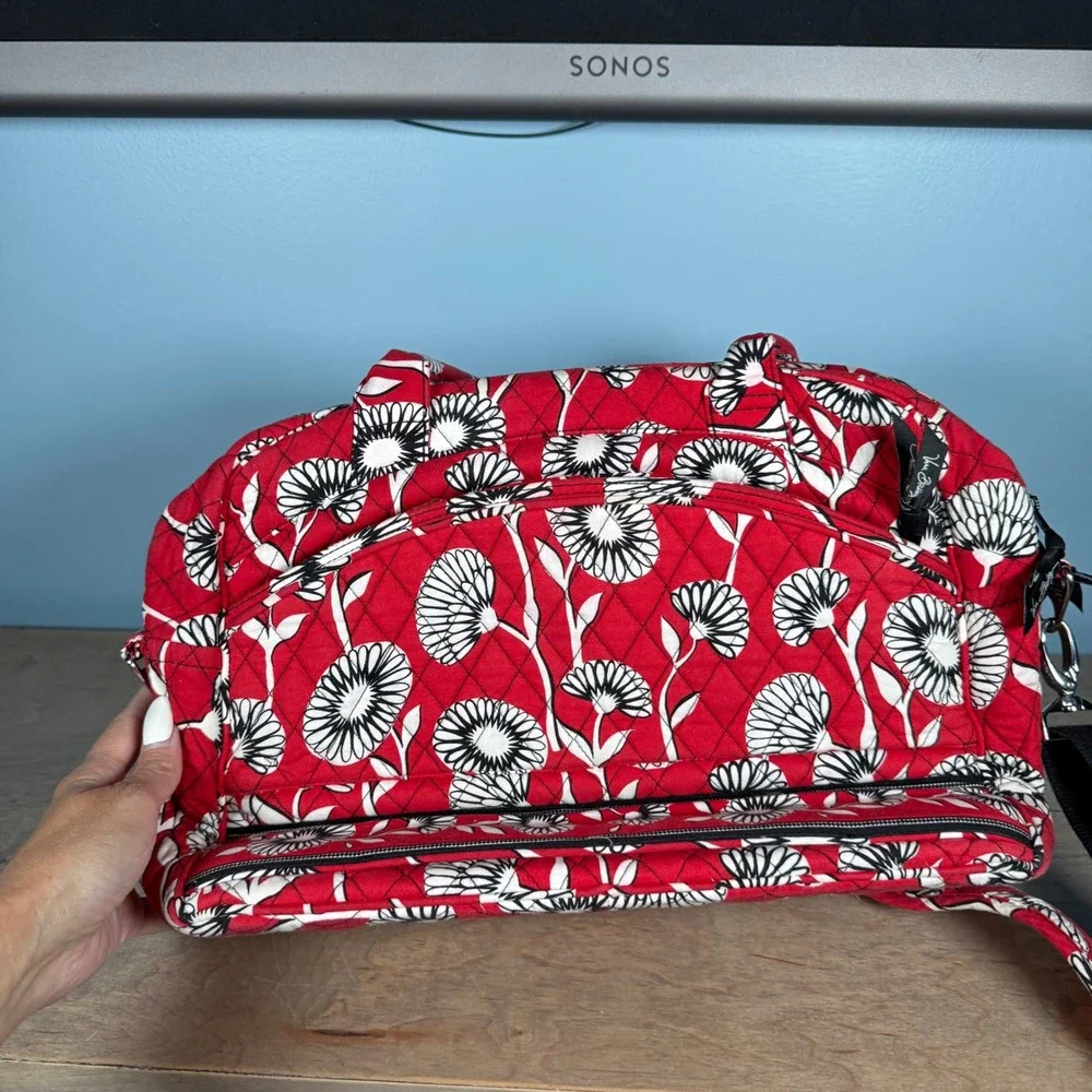 Vera Bradley Laptop Travel Bag Women Medium Red Poppy Floral Quilted Crossbody